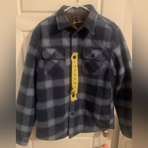 Thick fleece-lined oversized blue flannel jacket